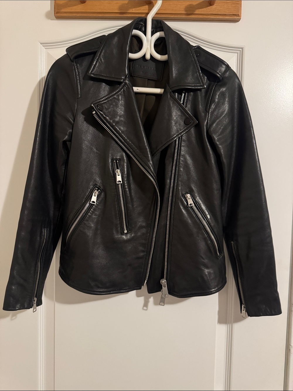 AllSaints Black Leather Asymmetrical Moto Jacket